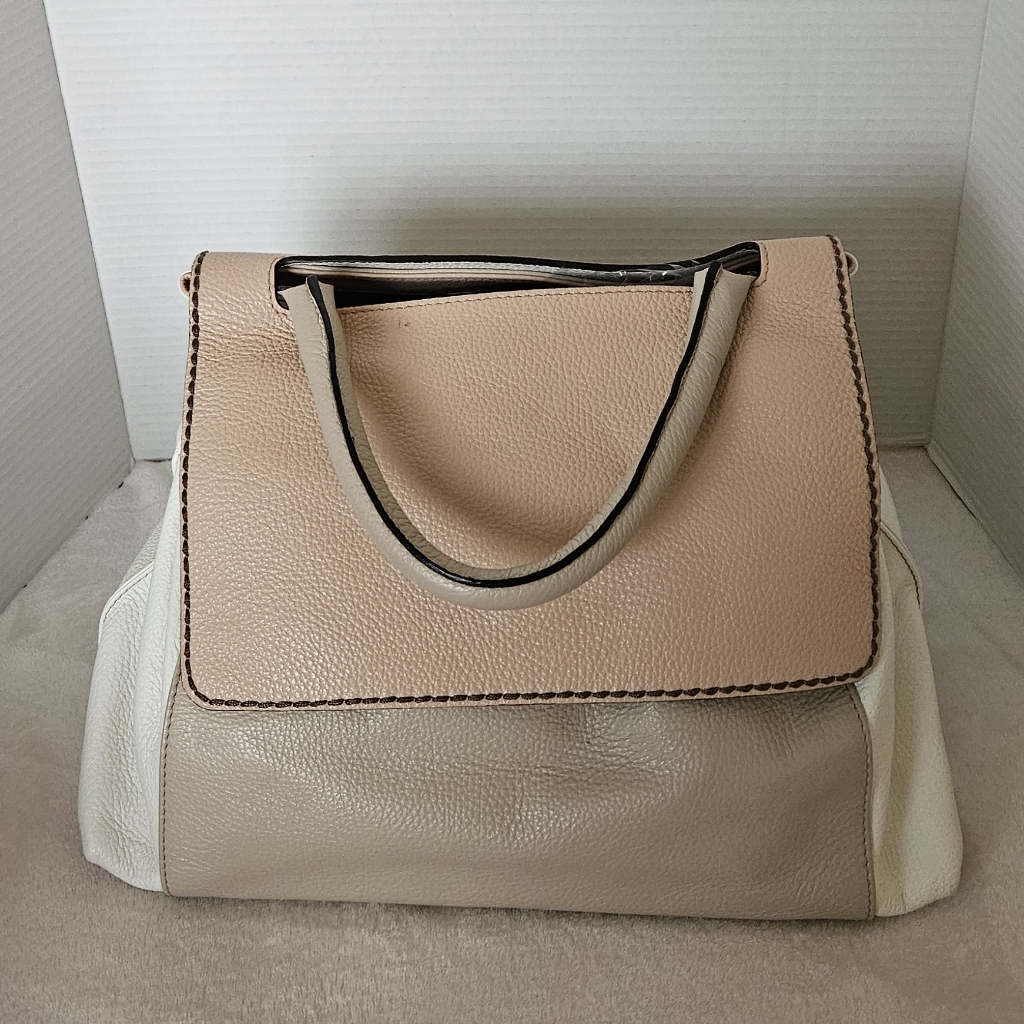 Plinio Visona Elegant Beige And Cream Women's Leather Handbag